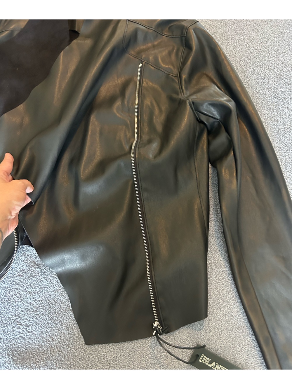 Blank NYC Black Leather & Suede Panel Asymmetric Zip Jacket - Picture 5 of 8